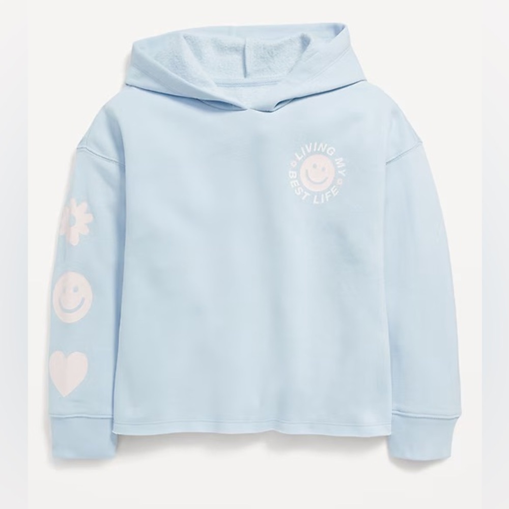 Old Navy Light Blue Vintage Graphic Slouchy Pullover Hoodie for Girls M (8)